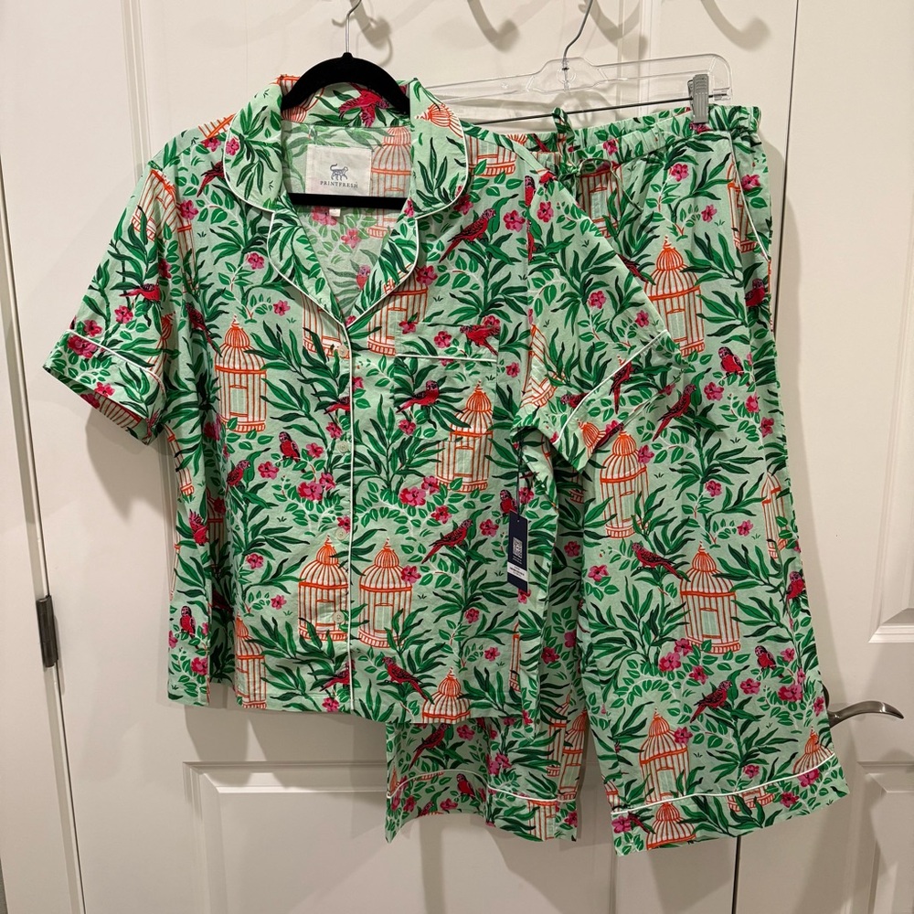 Printfesh Floral Pajama Set - Green and Pink